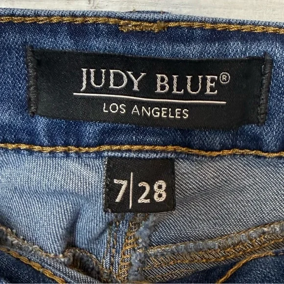 Judy Blue JB8490 High Rise Seamed Front Raw Hem Flare Jeans size 7 - Picture 2 of 10